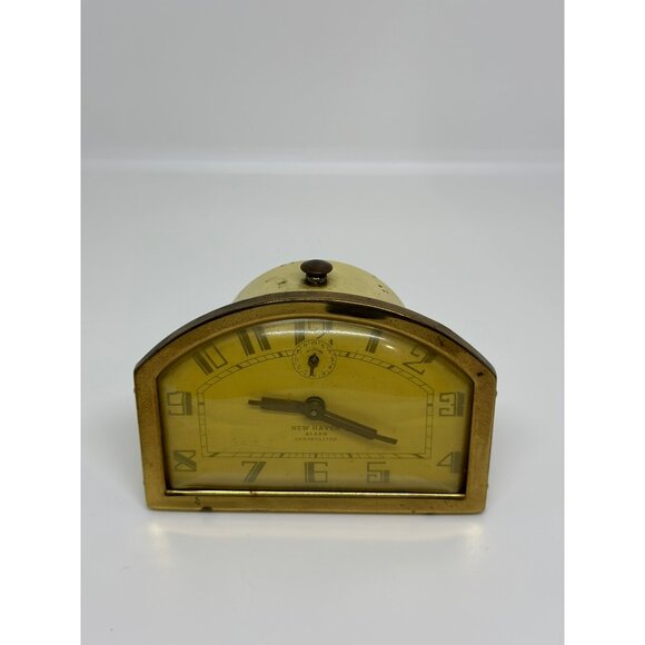 VTG New Haven Art Deco Clock Convex Dial Brass Mantel Clock Decor NOT WORKING - Picture 2 of 8